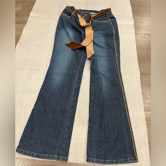 [8]VTG Telluride Women's Blue Jeans with Brown velvet Belt Flare - Picture 1 of 8